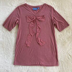 Pink Bow Accented V-Neck T-Shirt size Small Simply Vera by Vera Wang